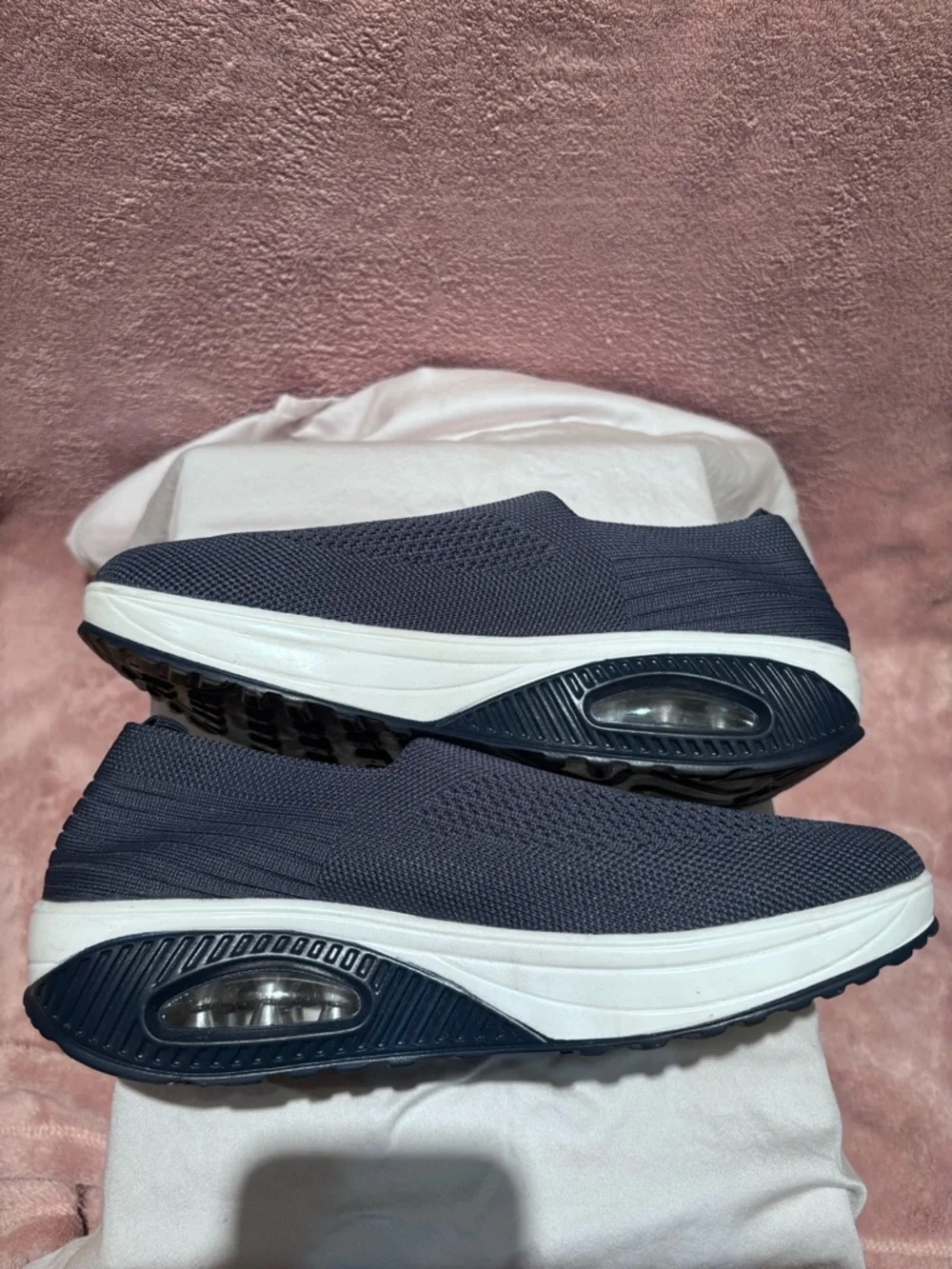 Women’s Navy Orthopedic Wedge Walking Shoes Slip On Knit Sneakers Size 41